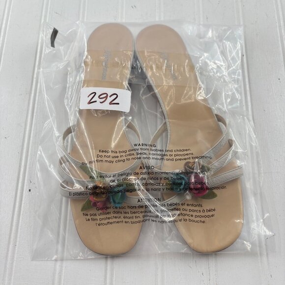 Brighton Womens Floral Sandals Size 7 Slip-On Beige Leather & Multi-Color Flower - Picture 9 of 9